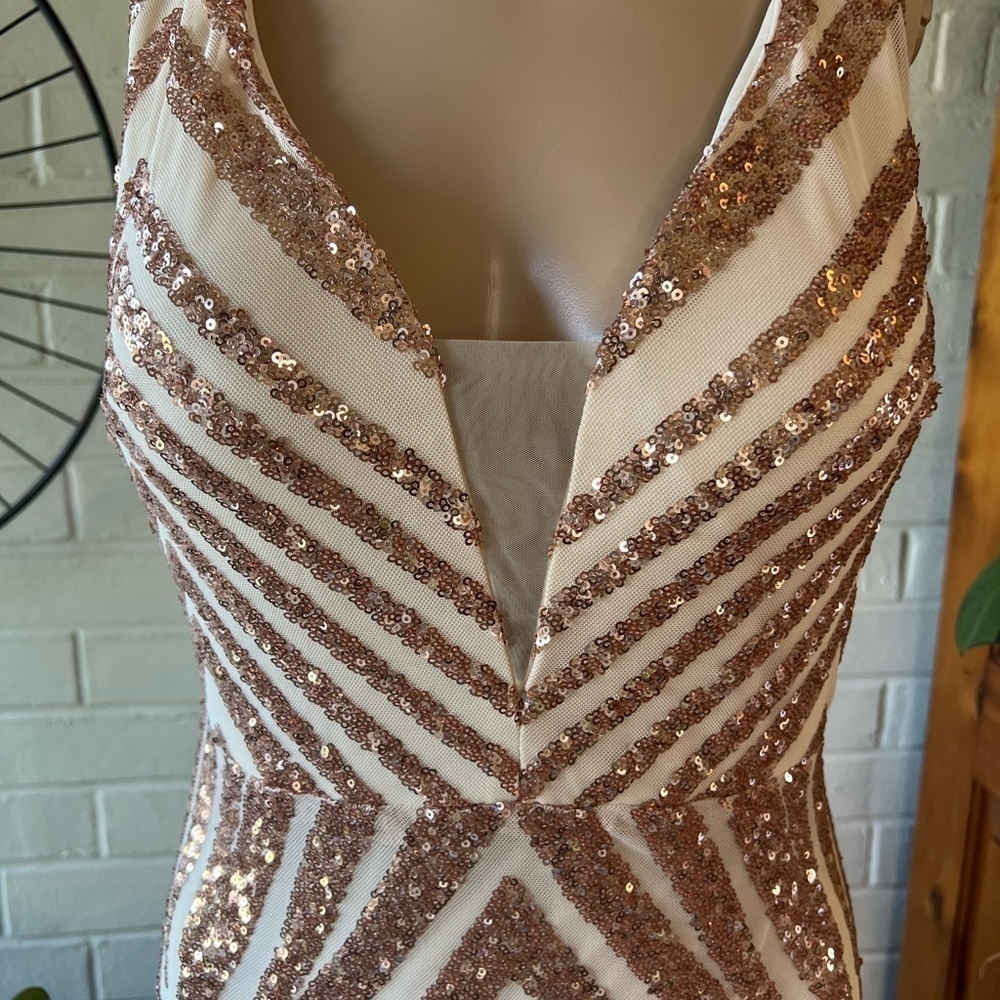 Evening gown prom formal mermaid trumpet gown with gold sequins size L - Picture 4 of 9